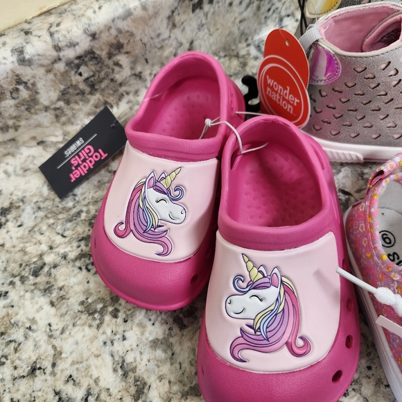 NWT 3 Pairs Toddler Girl's Sneakers Shoes Slip On Pink Flowers Unicorns - Picture 6 of 8